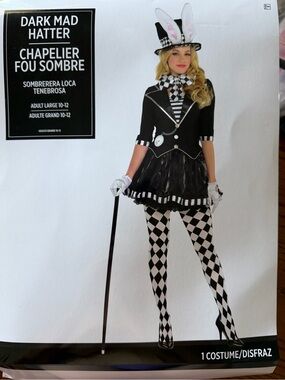 Women’s Dark Mad Hatter Costume – Adult Large 10-12 – New in Package